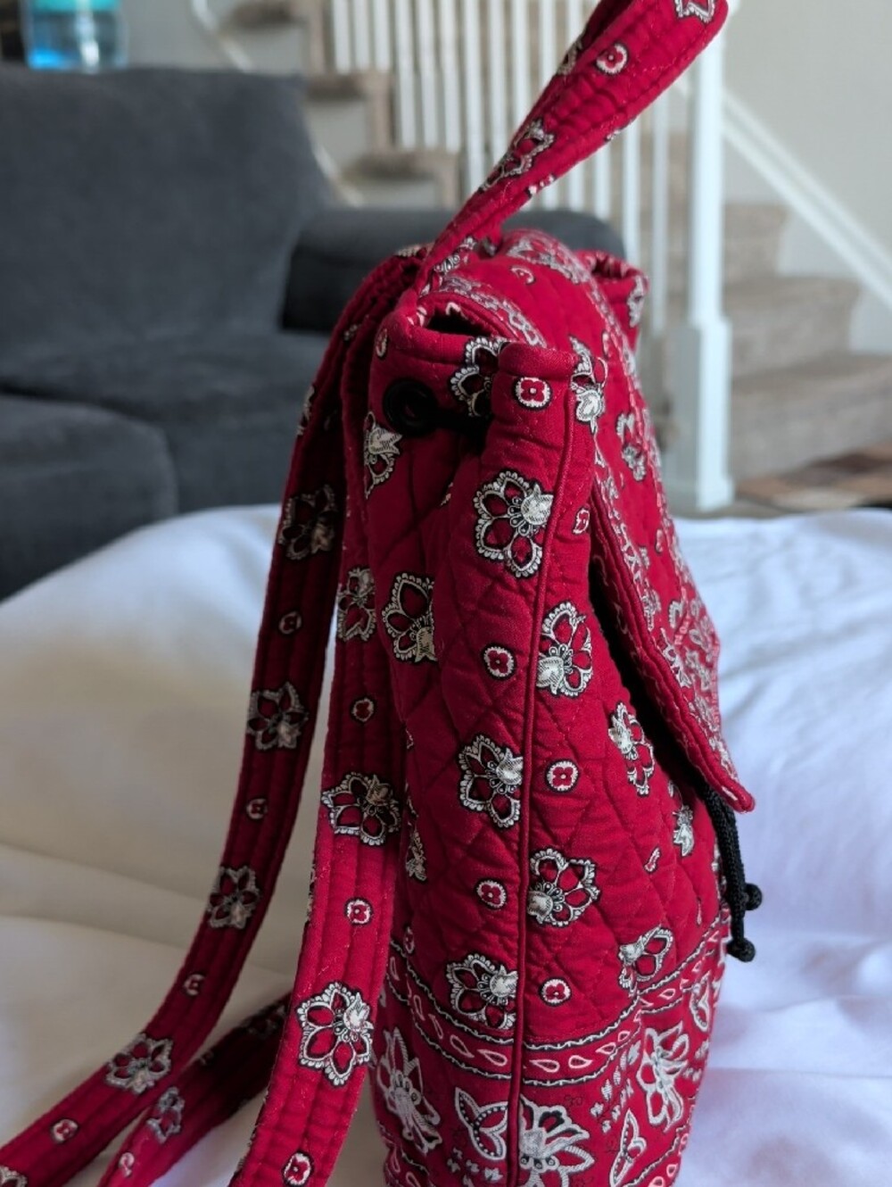 Vera Bradley Red Quilted Floral Drawstring Backpack - Picture 3 of 3